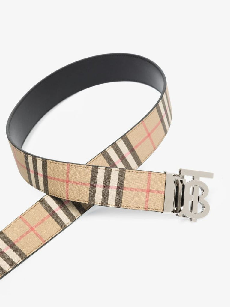 Beige Tb Vintage Check Reversible Canvas Belt
