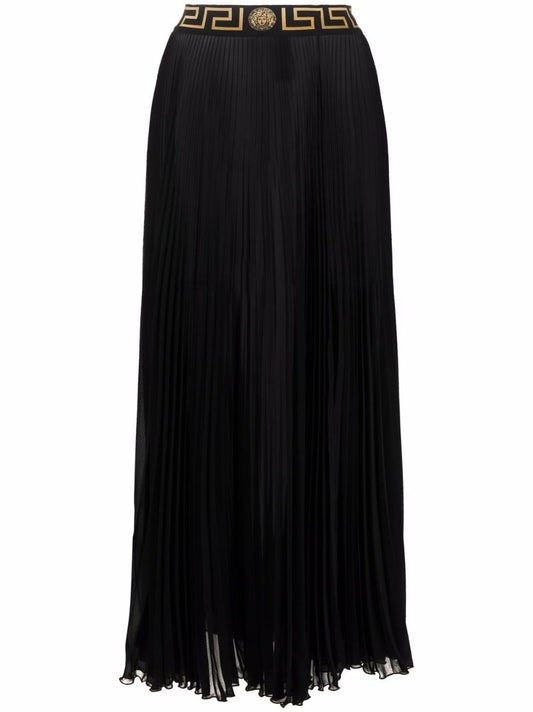 Black La Greca Pleated Midi Skirt