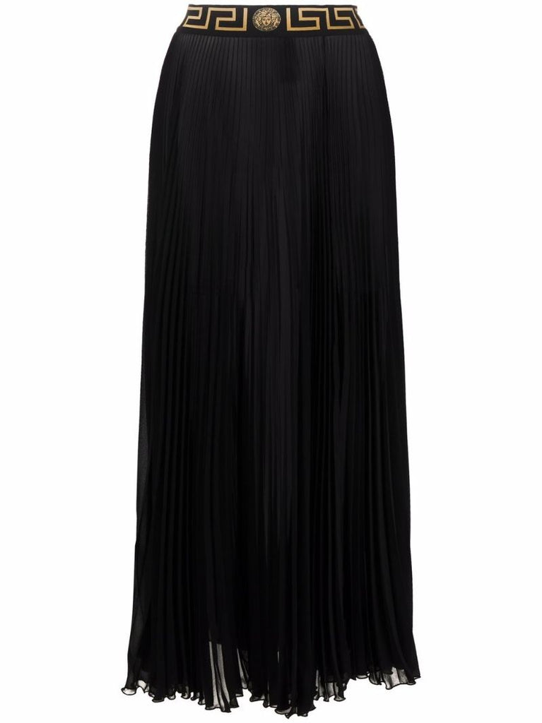 Black La Greca Pleated Midi Skirt