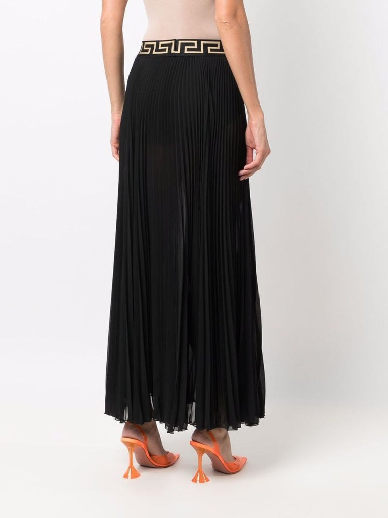 Black La Greca Pleated Midi Skirt