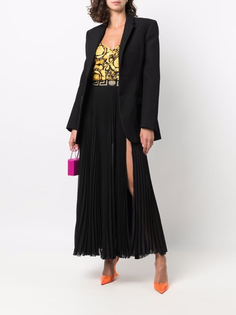 Black La Greca Pleated Midi Skirt