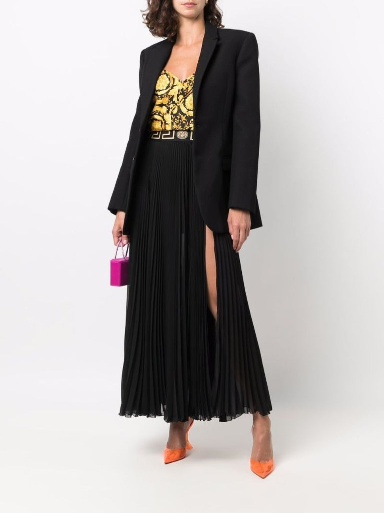Black La Greca Pleated Midi Skirt
