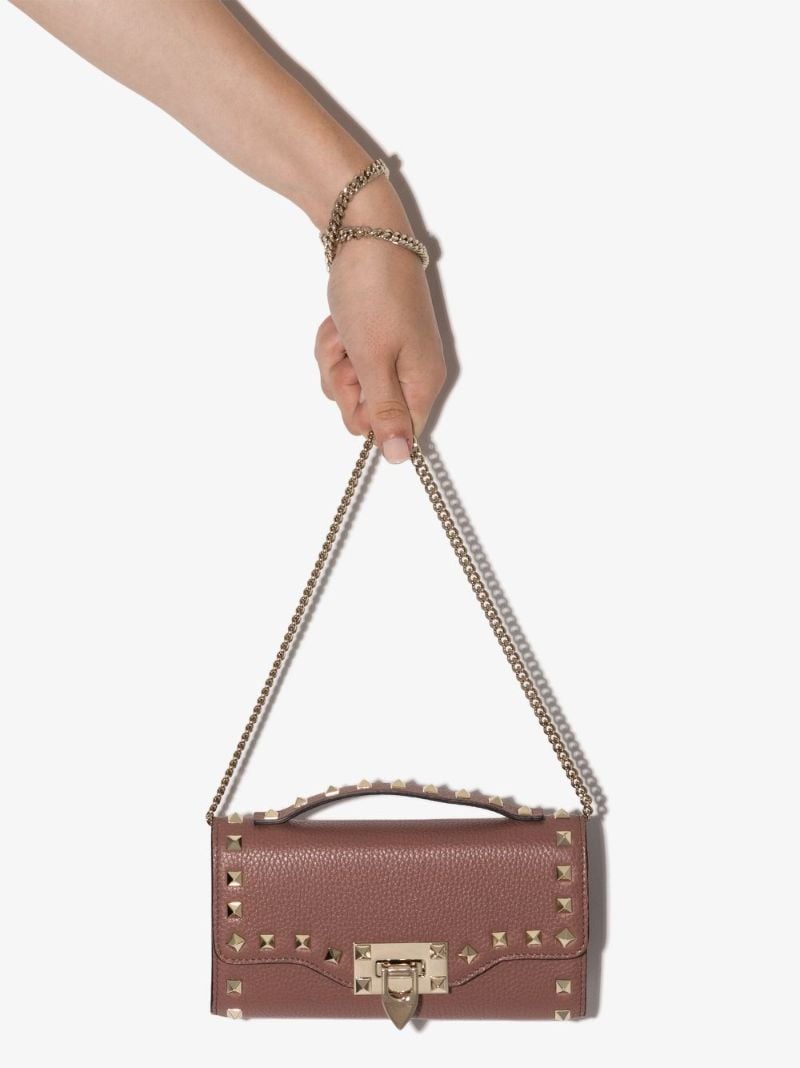 Brown Rockstud Leather Cross Body Bag