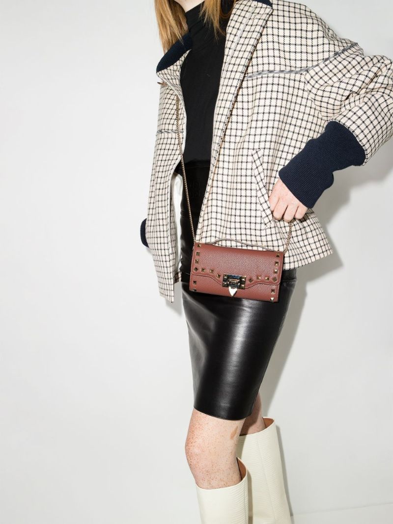 Brown Rockstud Leather Cross Body Bag