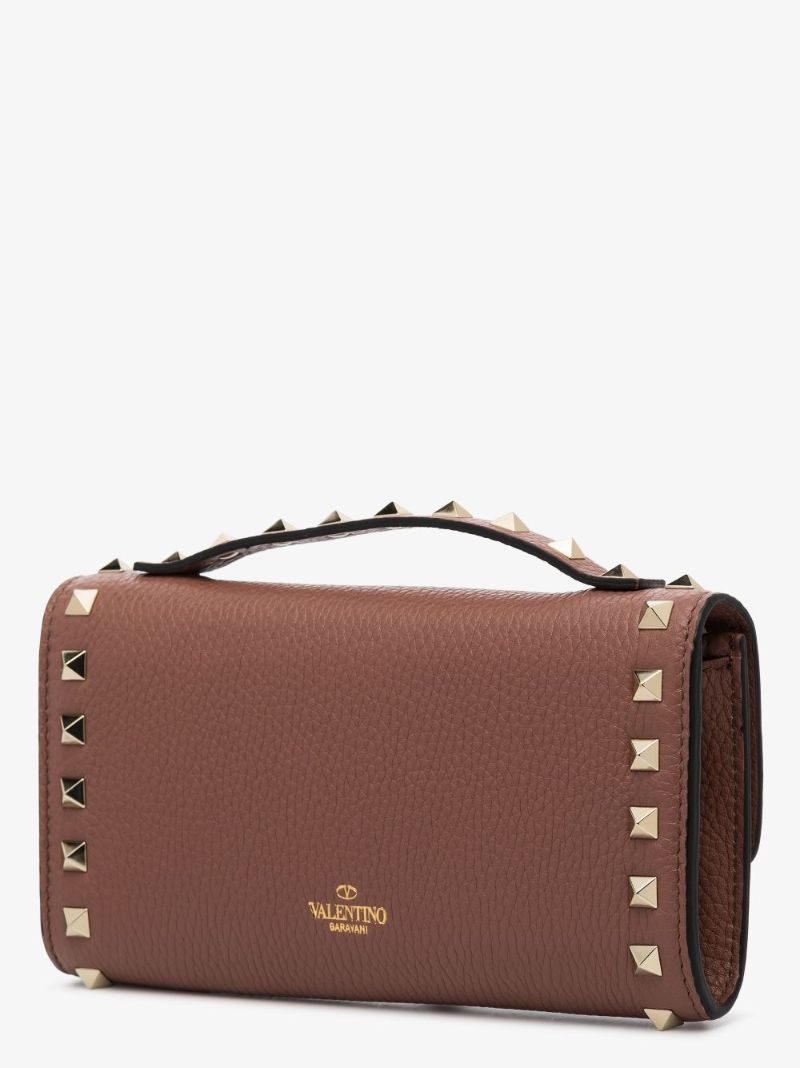 Brown Rockstud Leather Cross Body Bag