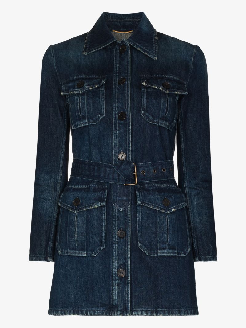 Blue Saharienne Belted Denim Jacket