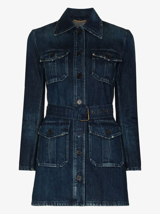 Blue Saharienne Belted Denim Jacket