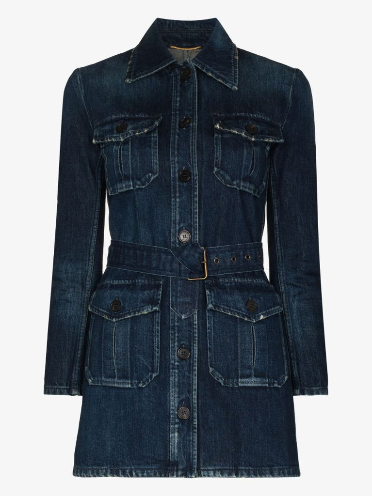 Blue Saharienne Belted Denim Jacket
