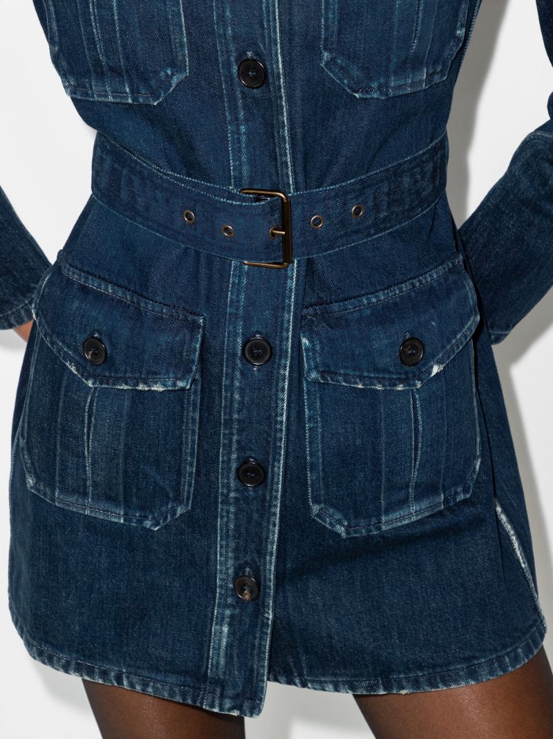 Blue Saharienne Belted Denim Jacket