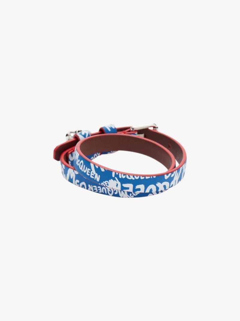 Blue Graffiti Logo Leather Wrap Bracelet