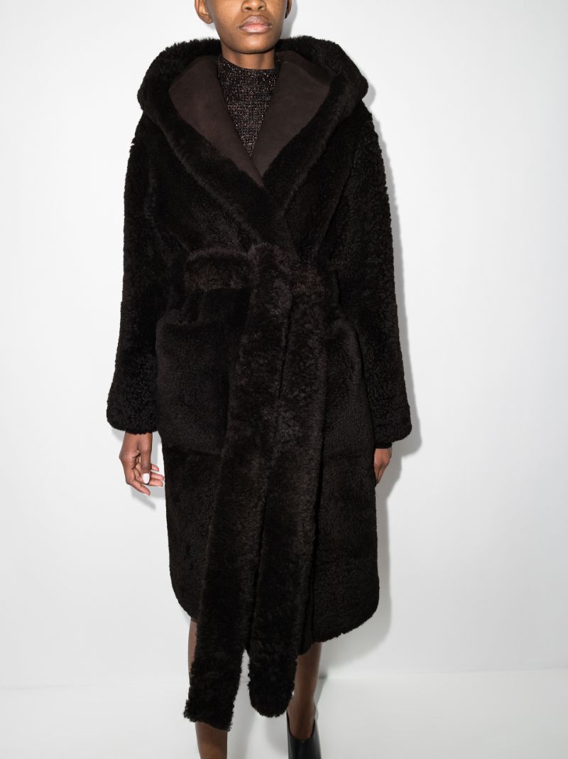 Brown Hooded Shearling Coat