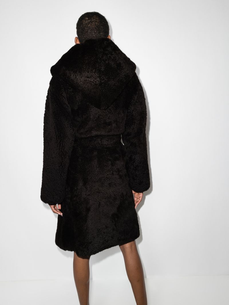 Brown Hooded Shearling Coat