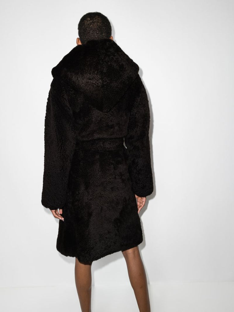 Brown Hooded Shearling Coat