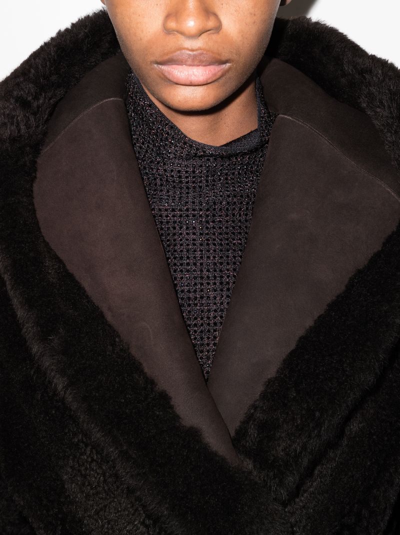 Brown Hooded Shearling Coat