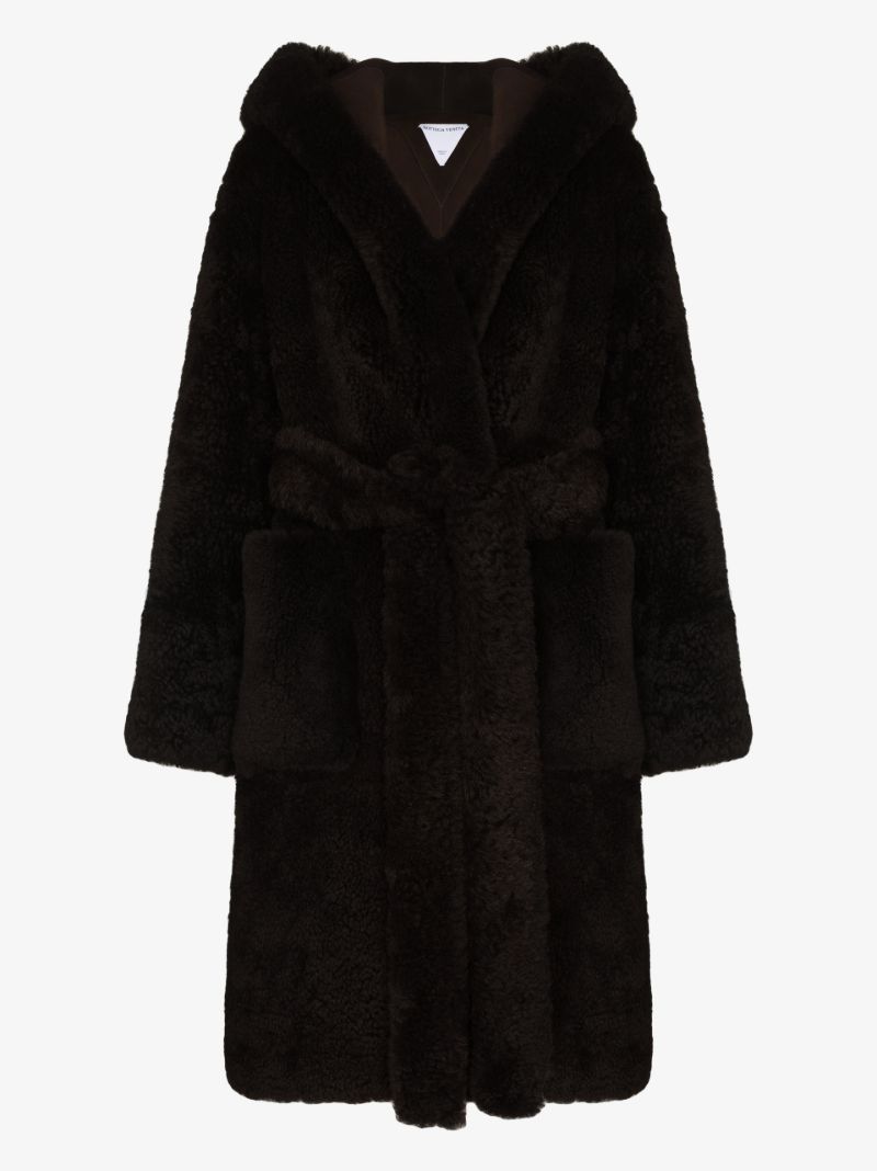 Brown Hooded Shearling Coat