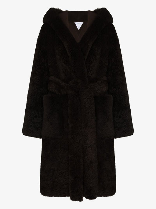 Brown Hooded Shearling Coat