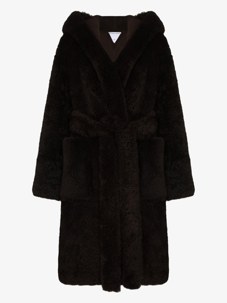 Brown Hooded Shearling Coat