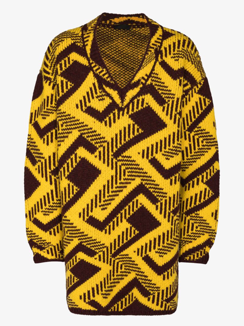 Oversized Jacquard Pattern Wool Sweater
