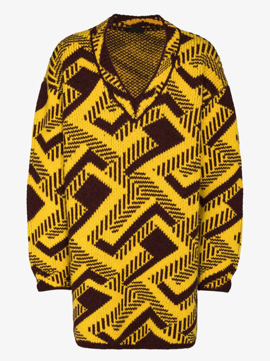 Oversized Jacquard Pattern Wool Sweater