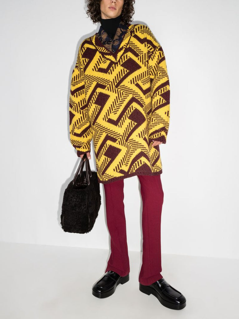 Oversized Jacquard Pattern Wool Sweater