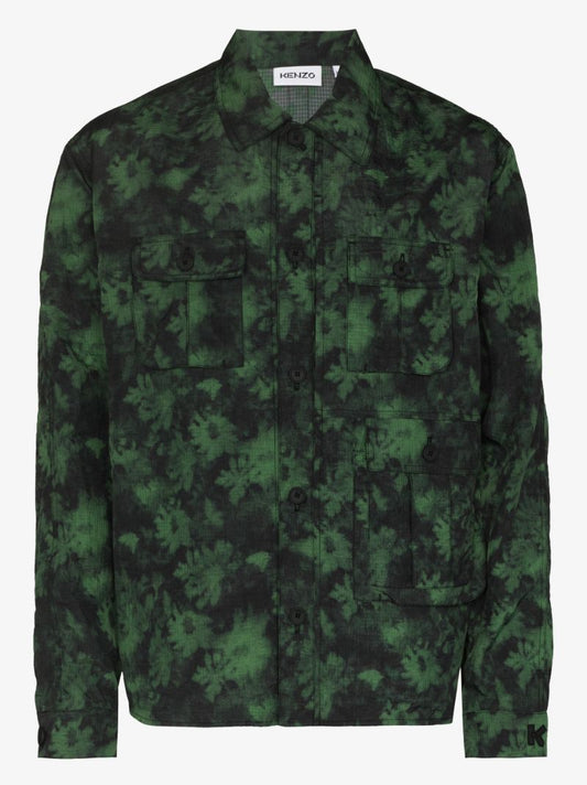 Ghost Flower Print Shirt Jacket
