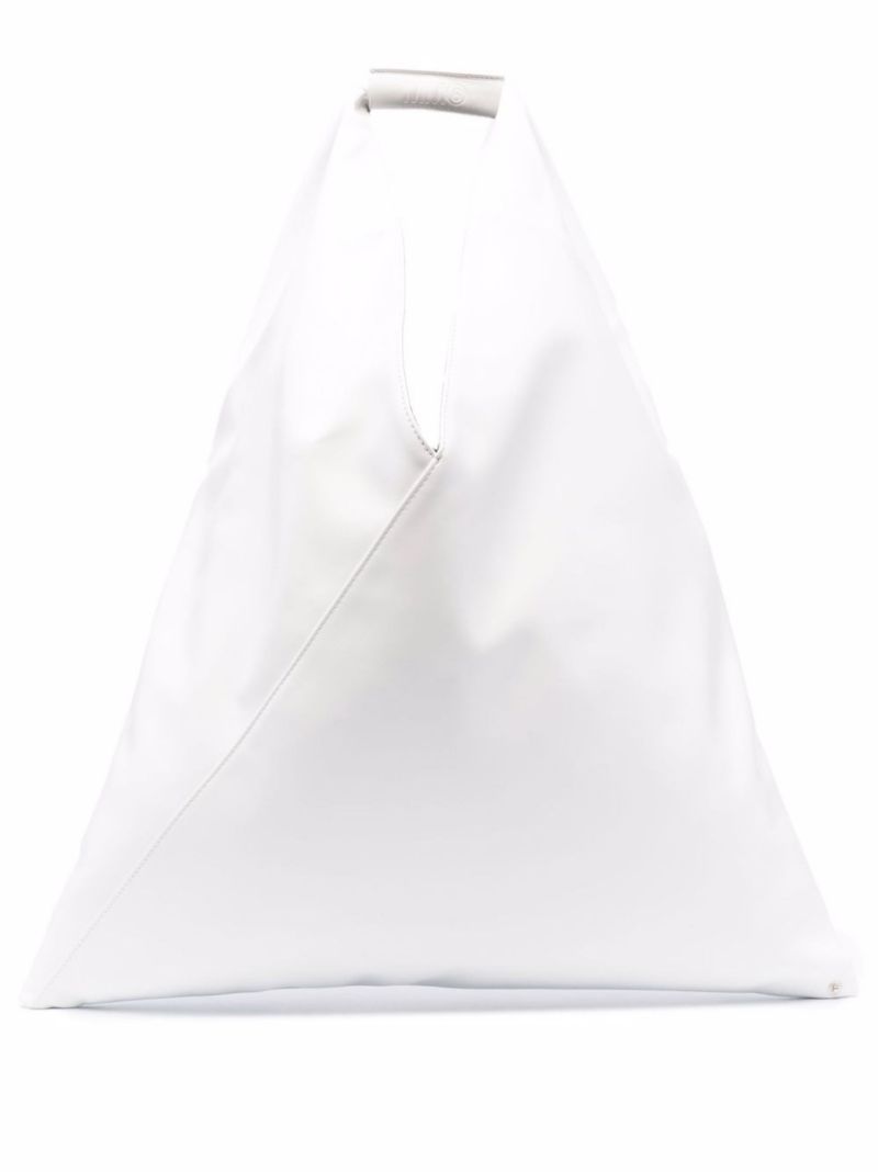White Japanese Faux Leather Tote Bag