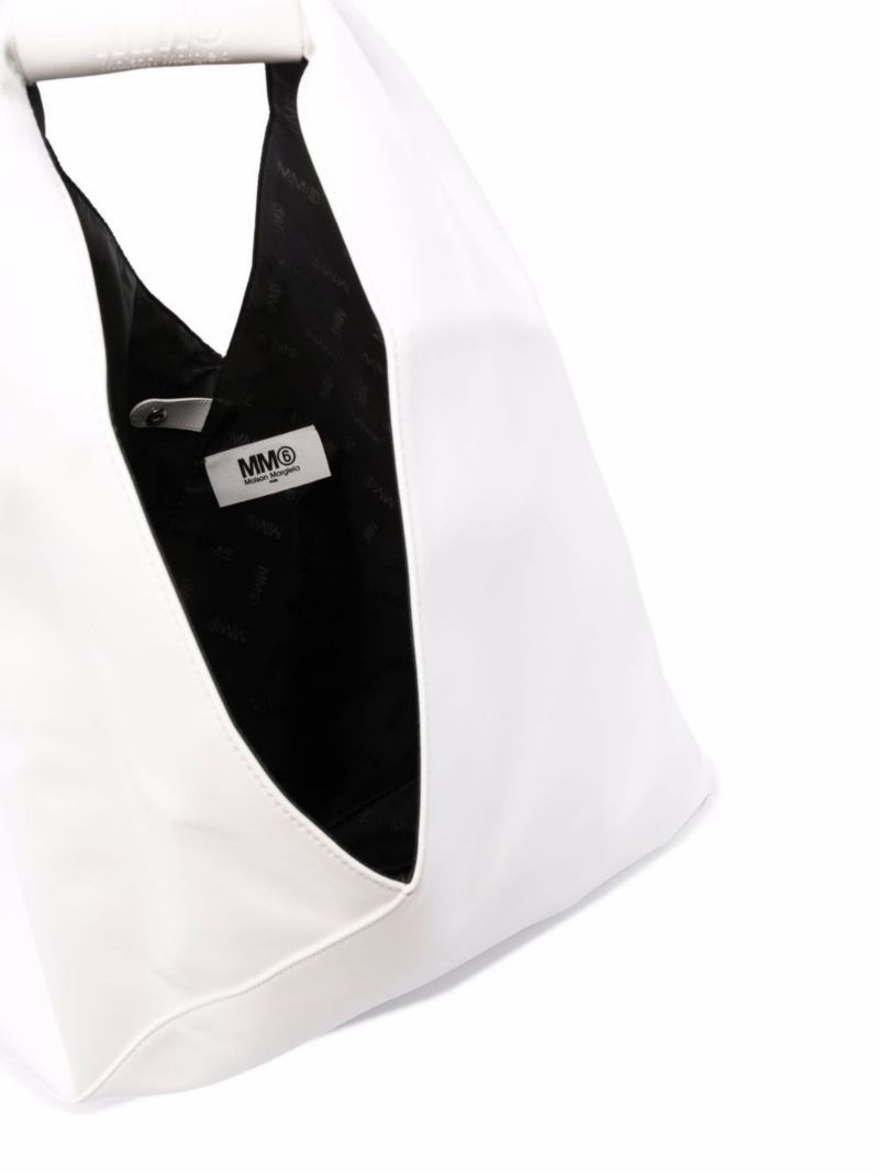 White Japanese Faux Leather Tote Bag