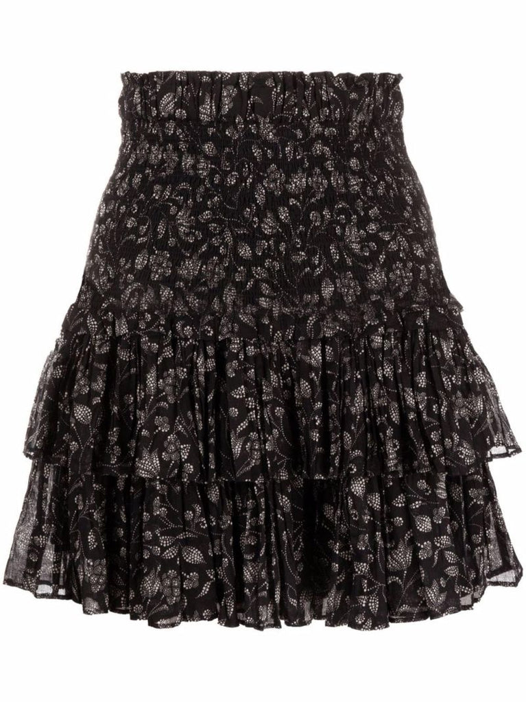 Black Floral-print Ruffle Skirt