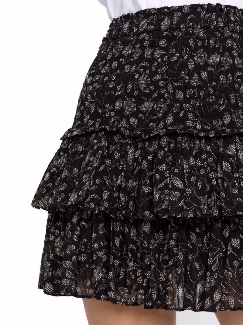 Black Floral-print Ruffle Skirt