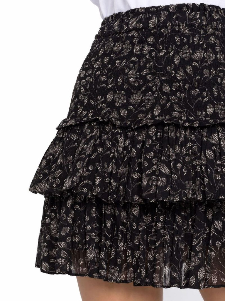 Black Floral-print Ruffle Skirt