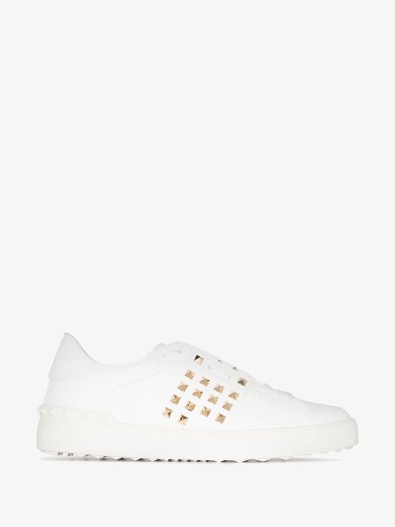 White Rockstud Untitled Low Top Leather Sneakers