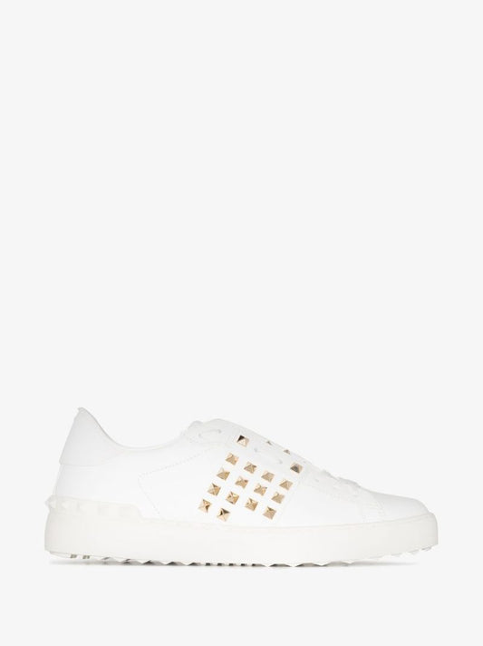 White Rockstud Untitled Low Top Leather Sneakers