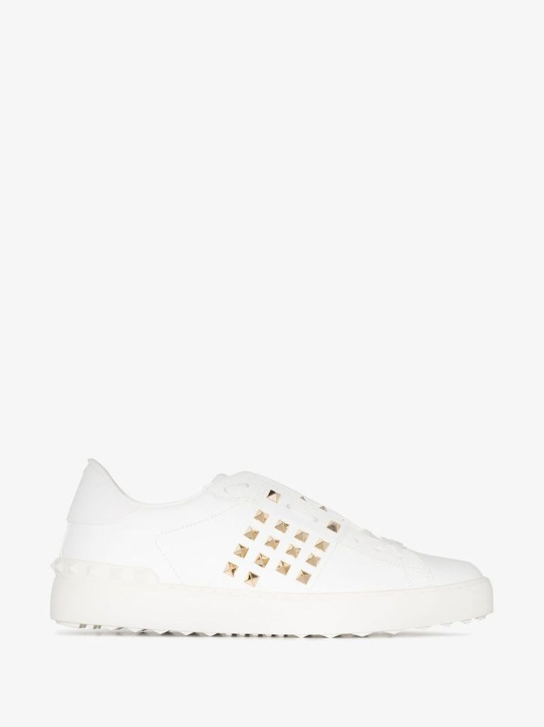 White Rockstud Untitled Low Top Leather Sneakers