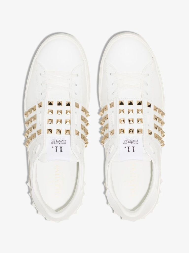 White Rockstud Untitled Low Top Leather Sneakers