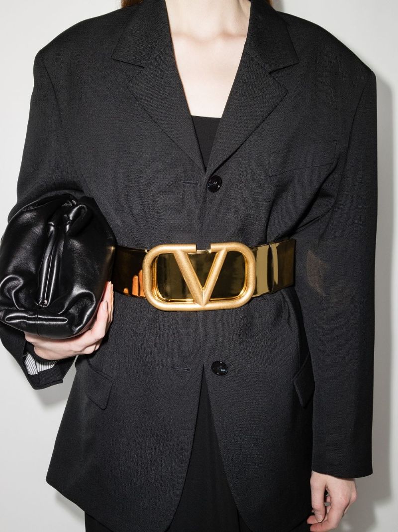 Gold Tone Vlogo Signature Leather Belt