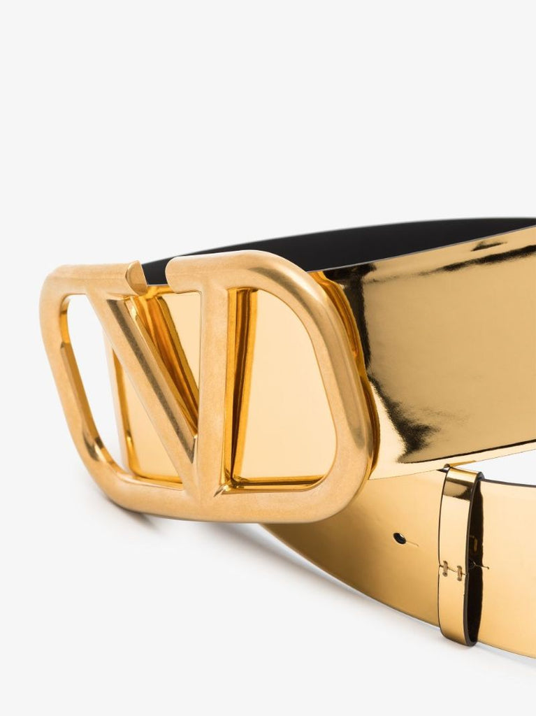 Gold Tone Vlogo Signature Leather Belt