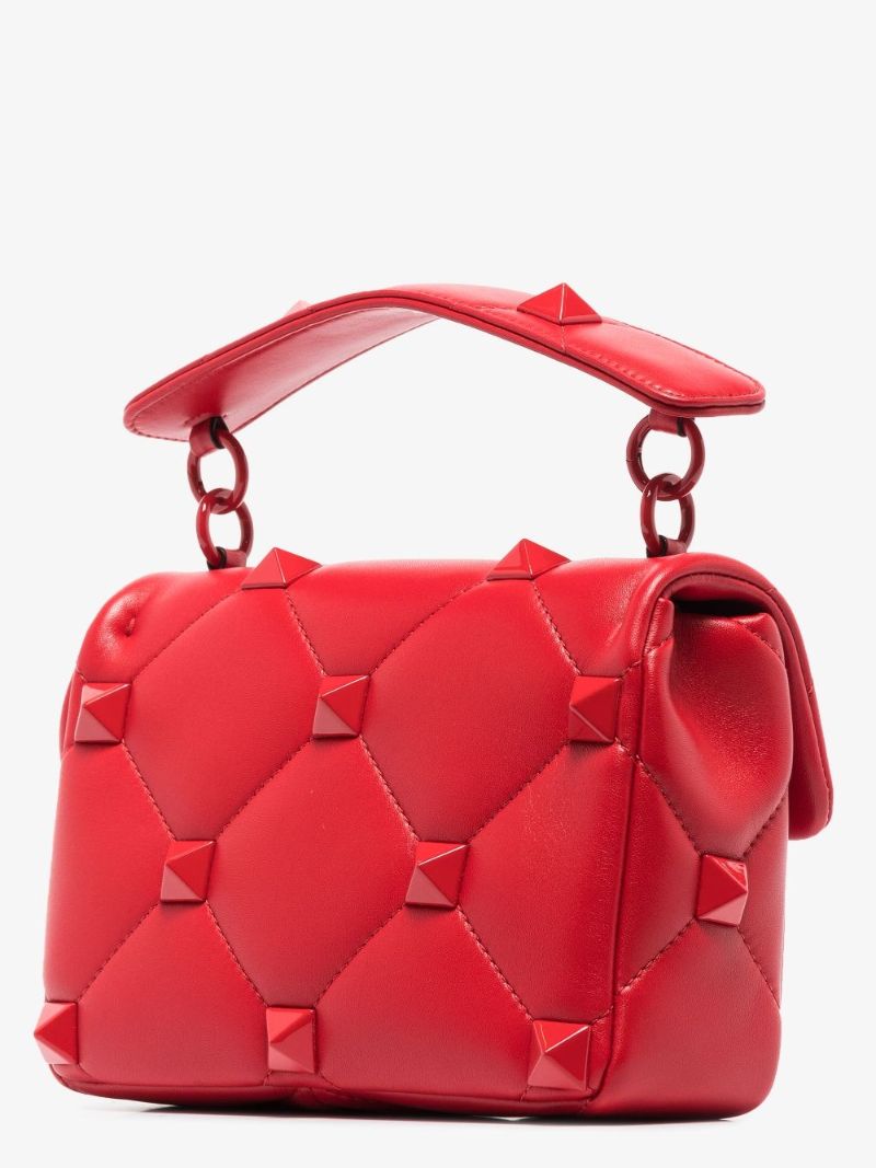 Red Roman Stud Medium Leather Shoulder Bag