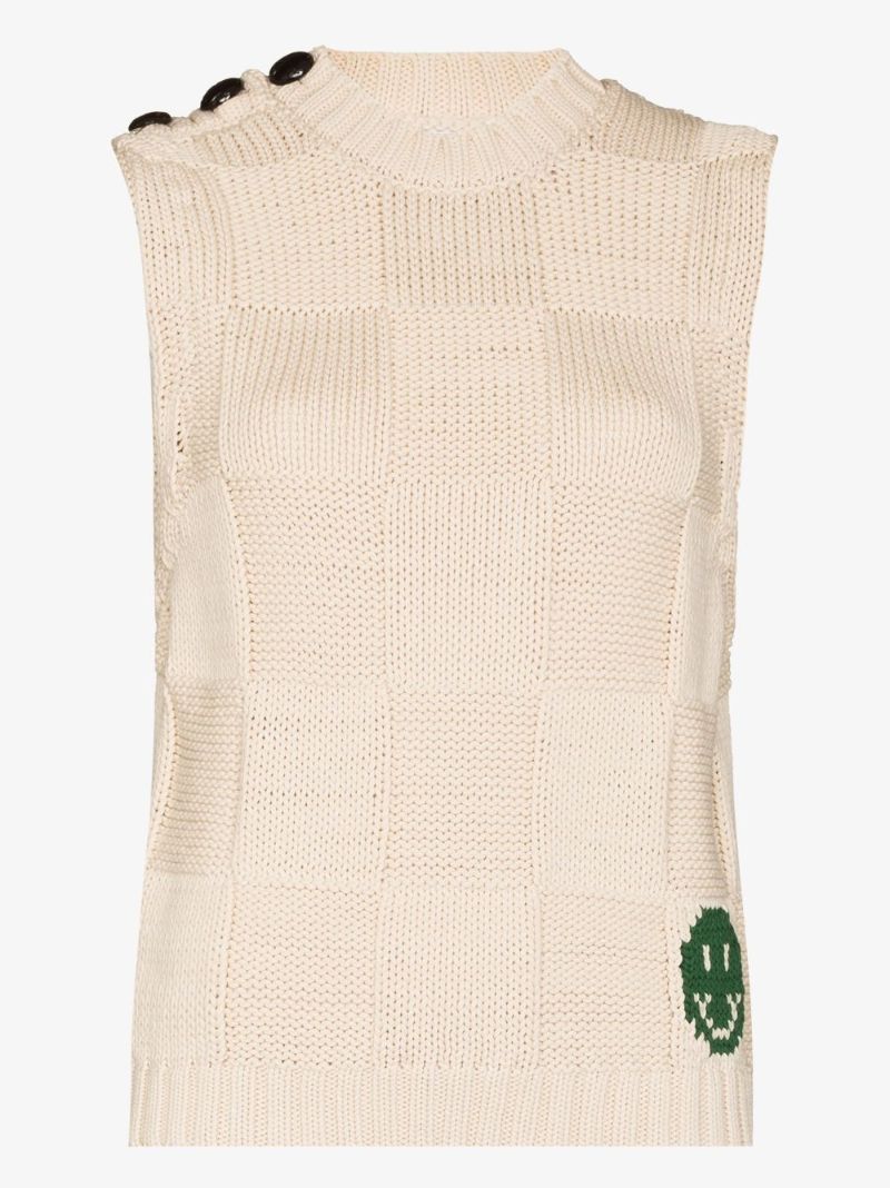 Crew Neck Sleeveless Check Knit Top