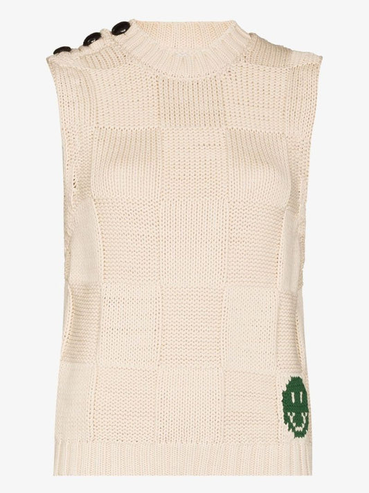 Crew Neck Sleeveless Check Knit Top