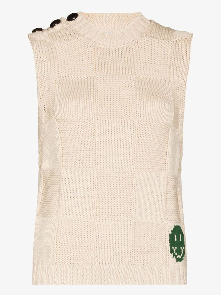 Crew Neck Sleeveless Check Knit Top