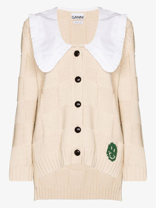 Smiley Poplin-collar Cardigan