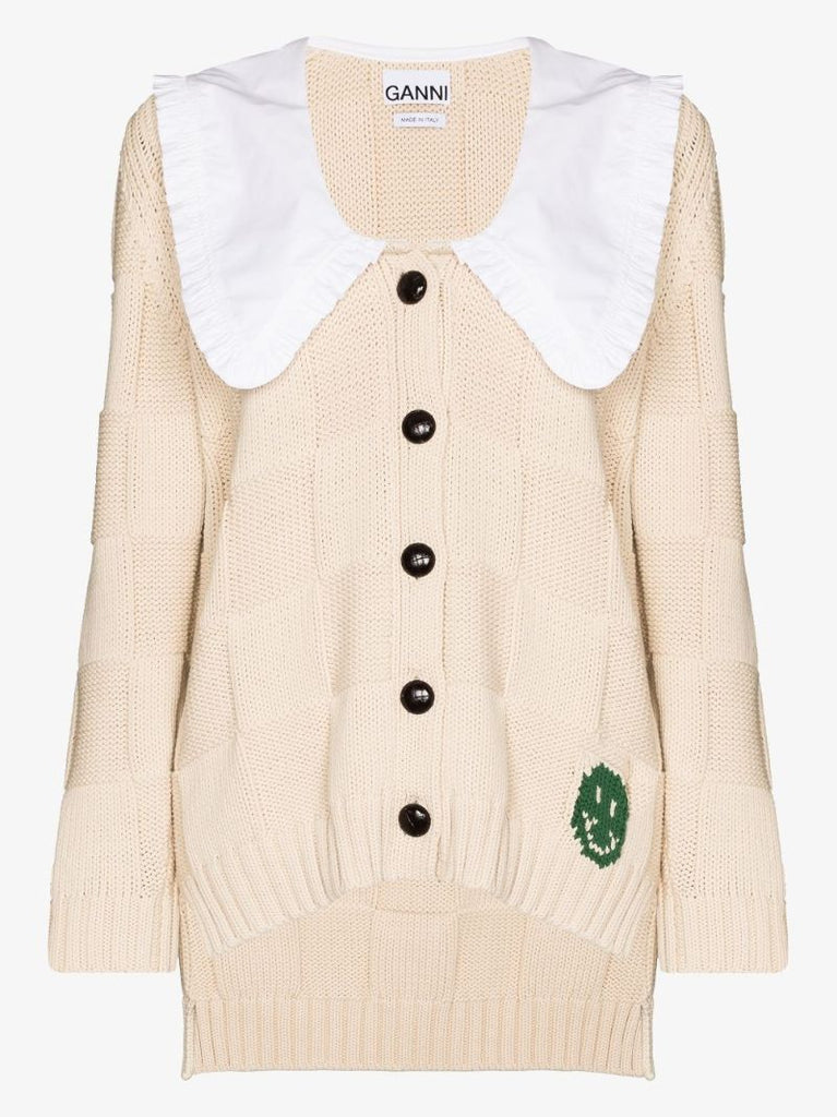 Smiley Poplin-collar Cardigan