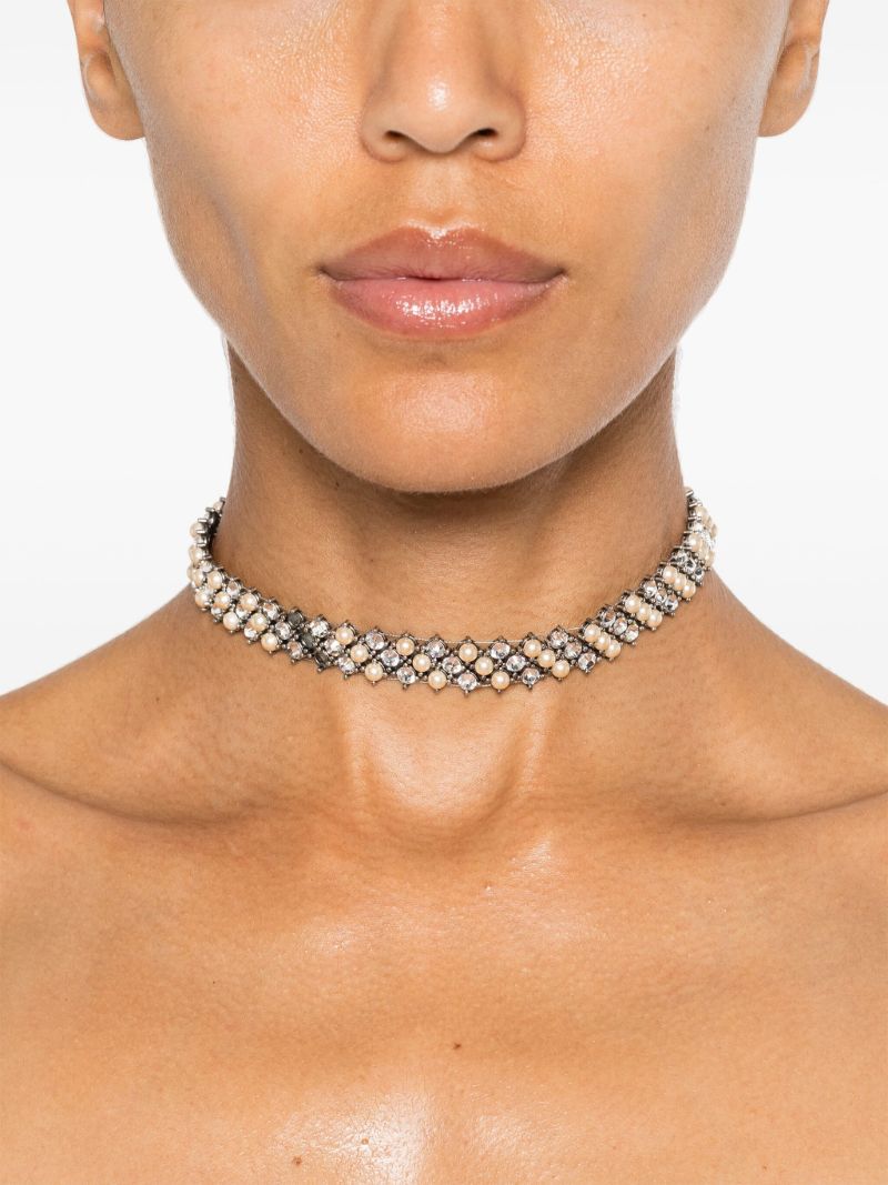 Silver-tone Crystal-embellished Choker Necklace
