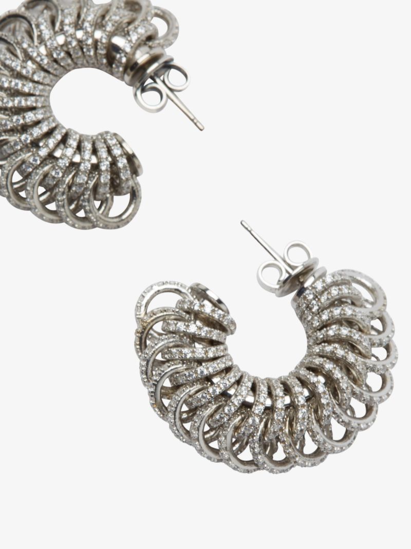 Sterling Silver Twist Crystal Hoop Earrings