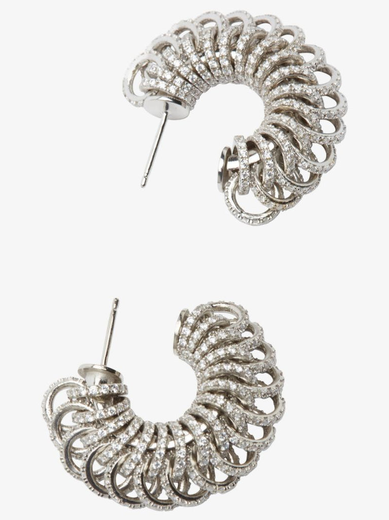 Sterling Silver Twist Crystal Hoop Earrings
