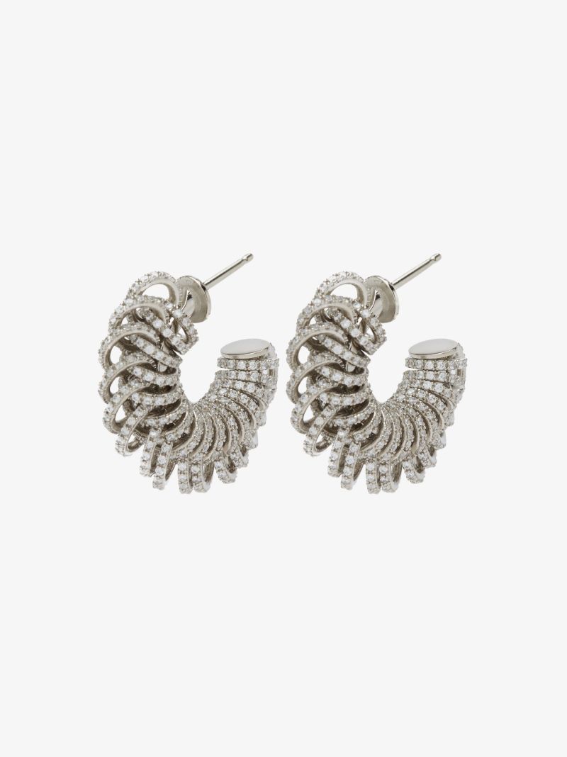Sterling Silver Twist Crystal Hoop Earrings