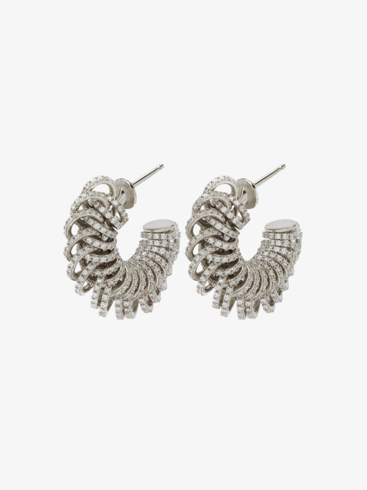 Sterling Silver Twist Crystal Hoop Earrings