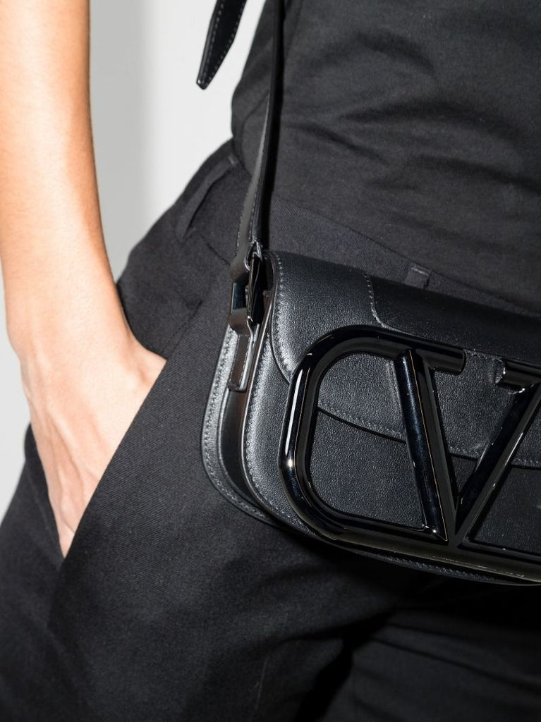 Black Supervee Small Leather Cross Body Bag