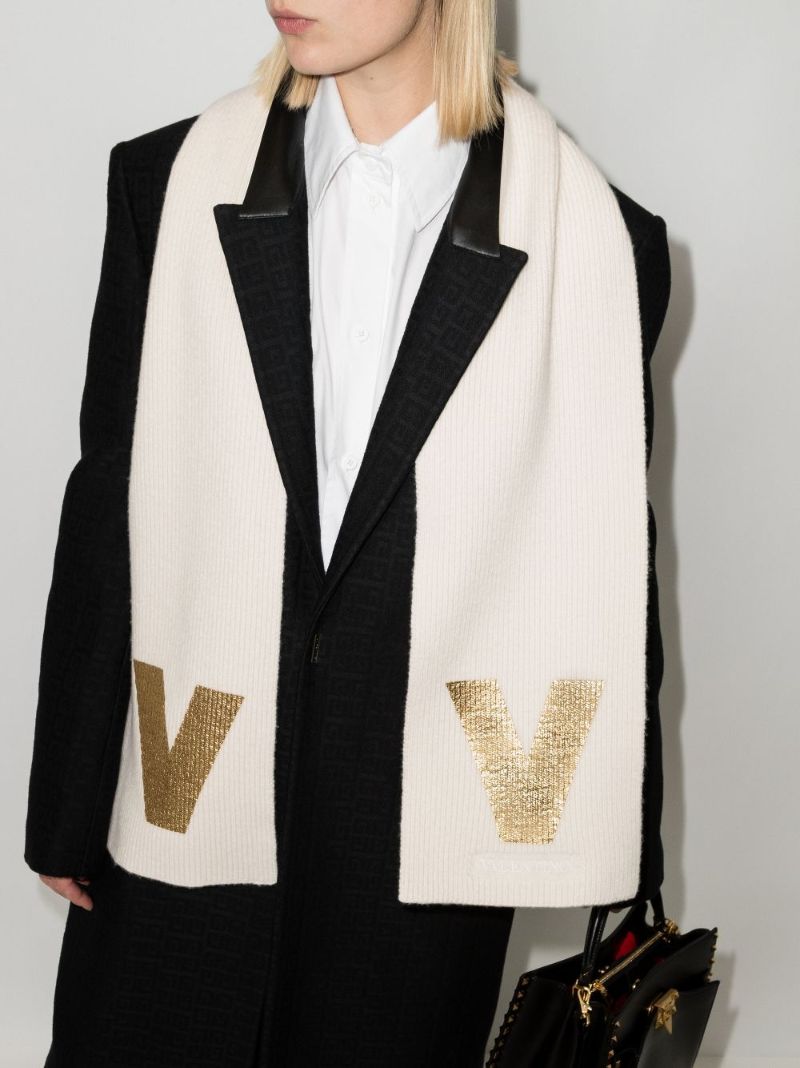 Neutral Logo Ribbed Wool Scarf