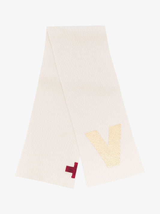 Neutral Logo Ribbed Wool Scarf